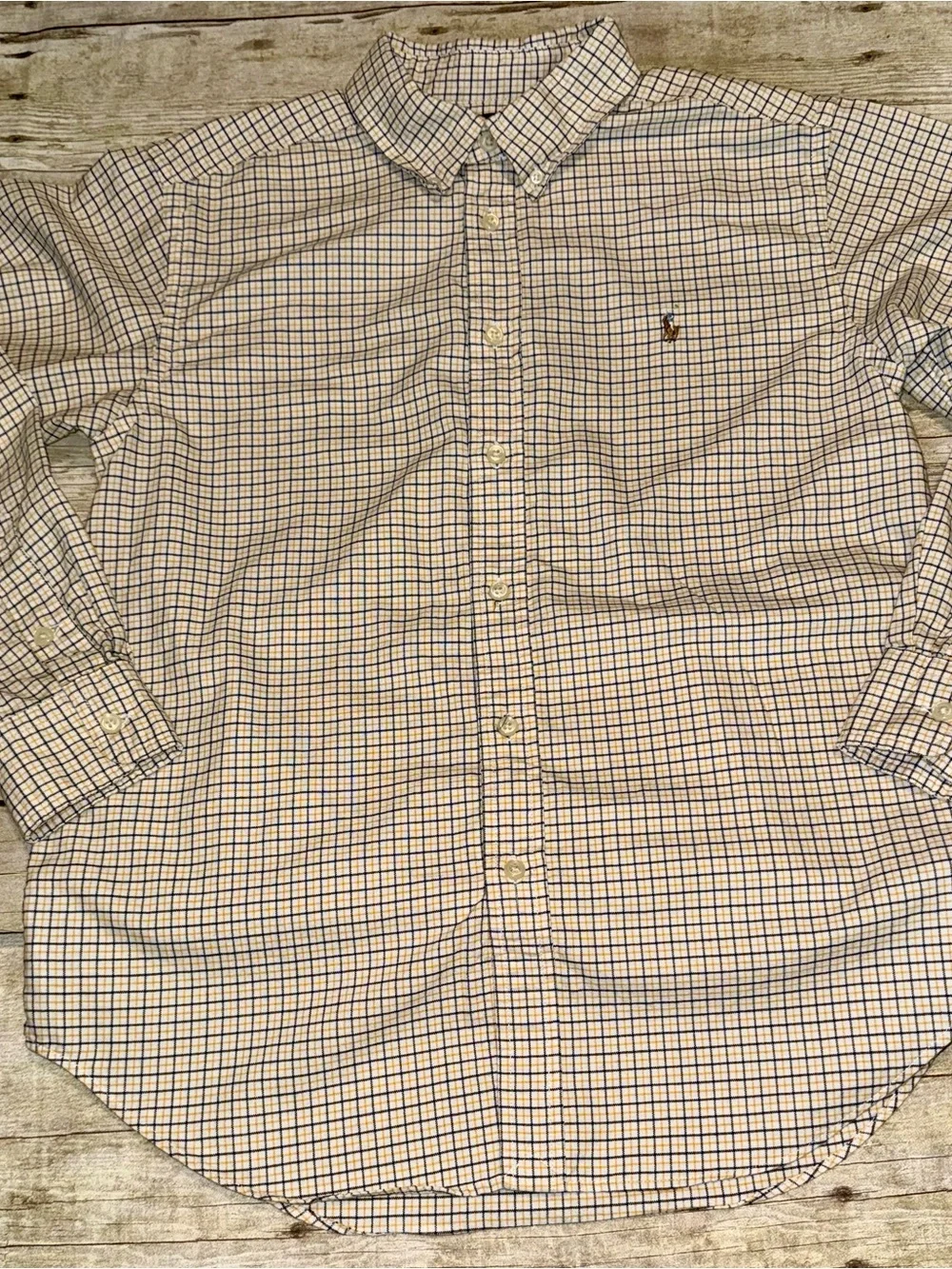 Ralph Lauren Boys Button-Down Checked Shirt in White, Blue and Tan